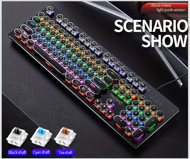 NNETM Caller Mechanical Keyboard - 104 Keys, Green Axis, Backlit, Wired USB, Black [Green Axis]