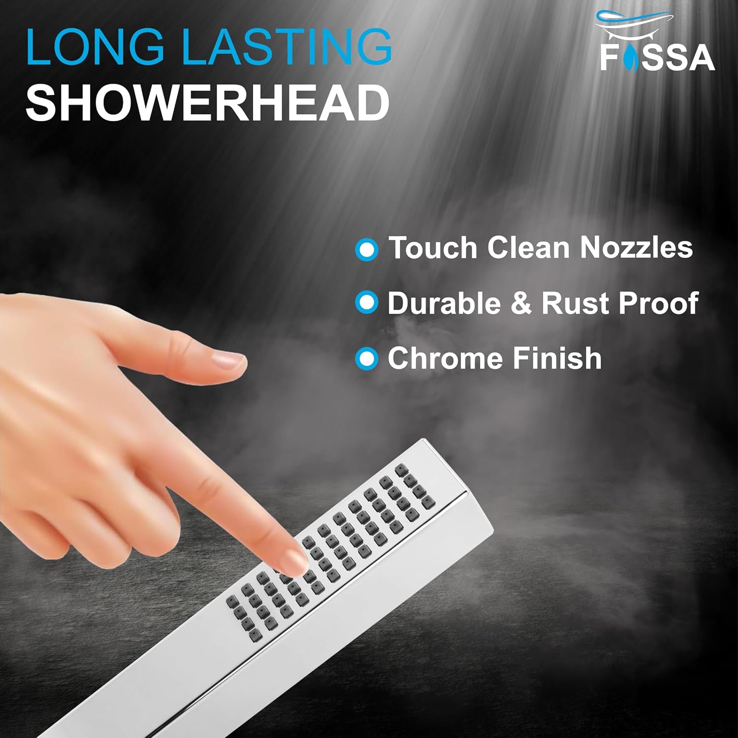 Fossa Hexa Square ABS Hand-Held Shower with 1.5 Mtr Hose Pipe and Wall Hook for Bathroom, High Pressure Shower Set Chrome Finish (Hand Shower Set)